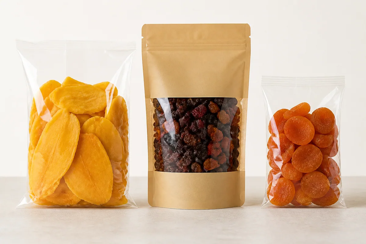 Illustrative unbranded dried fruit package formats