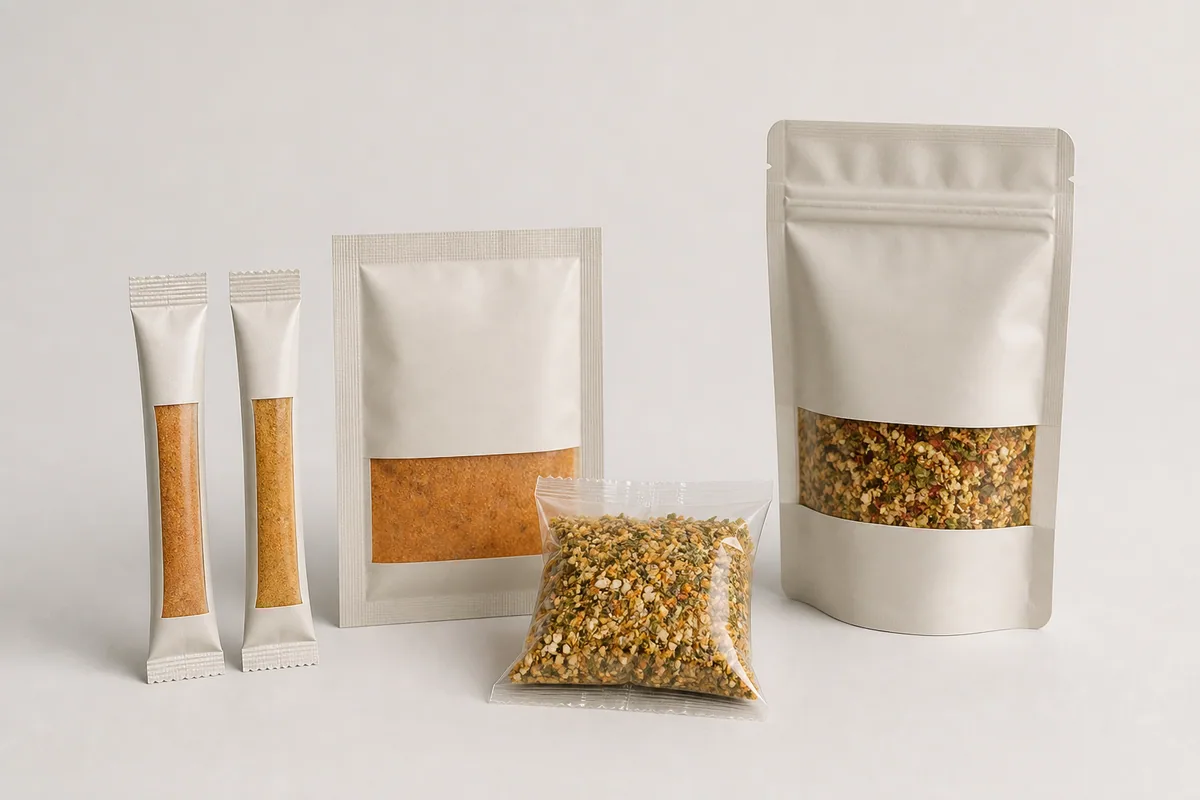 Illustrative unbranded seasoning package formats