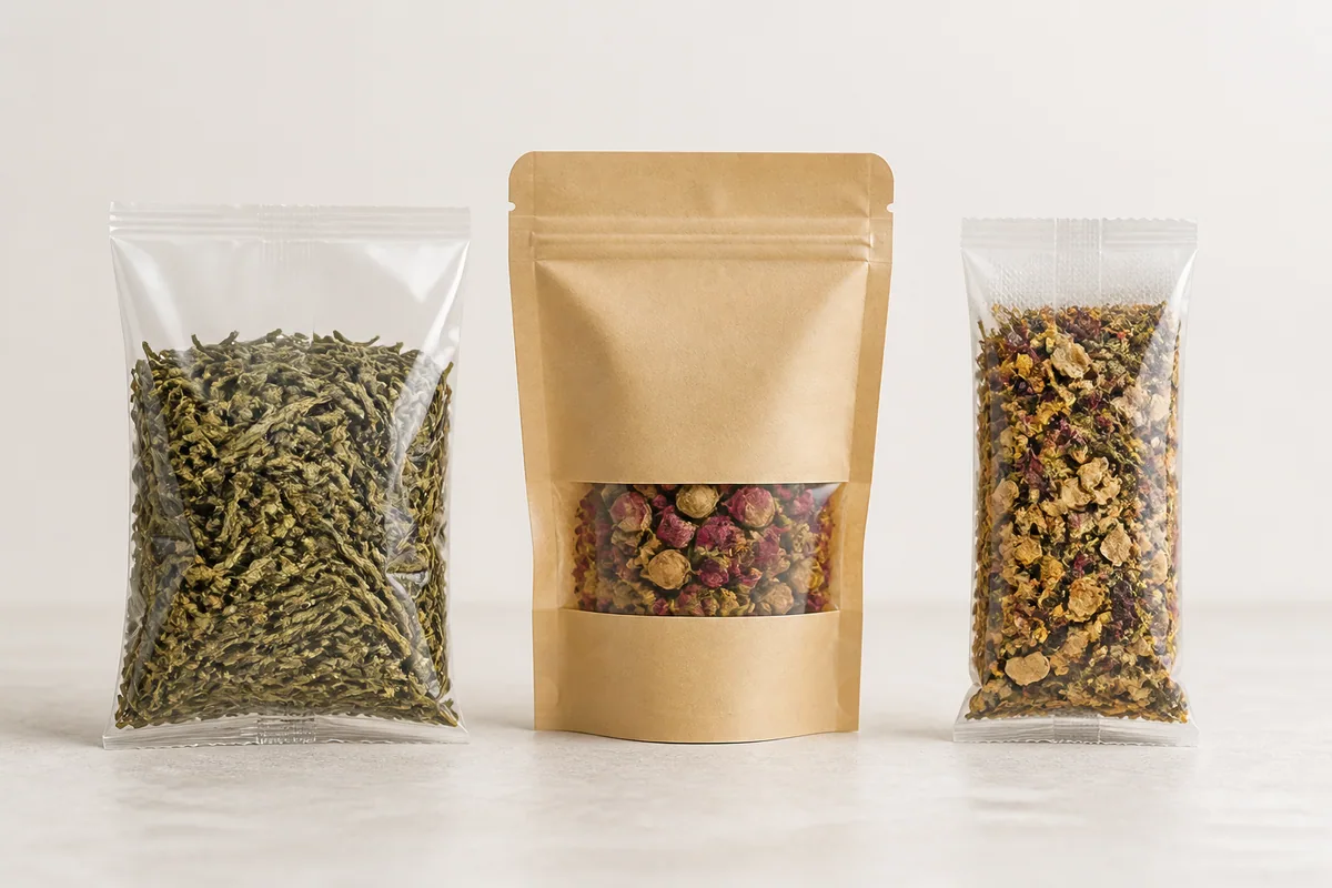 Illustrative unbranded loose leaf and flower tea package formats