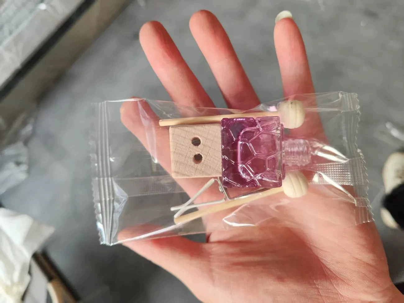 Small toy parts sealed in a clear flow wrap package